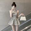 2026 Summer Chic Sleeveless Halter Mini Dress with Puffy Skirt