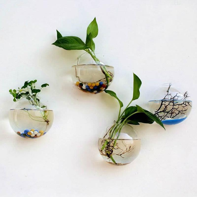 Wall Hanging Semi-circular Glass Flower Vase Plant Hydroponic Terrarium Wall Fish Tank Aquarium Container Home Decor