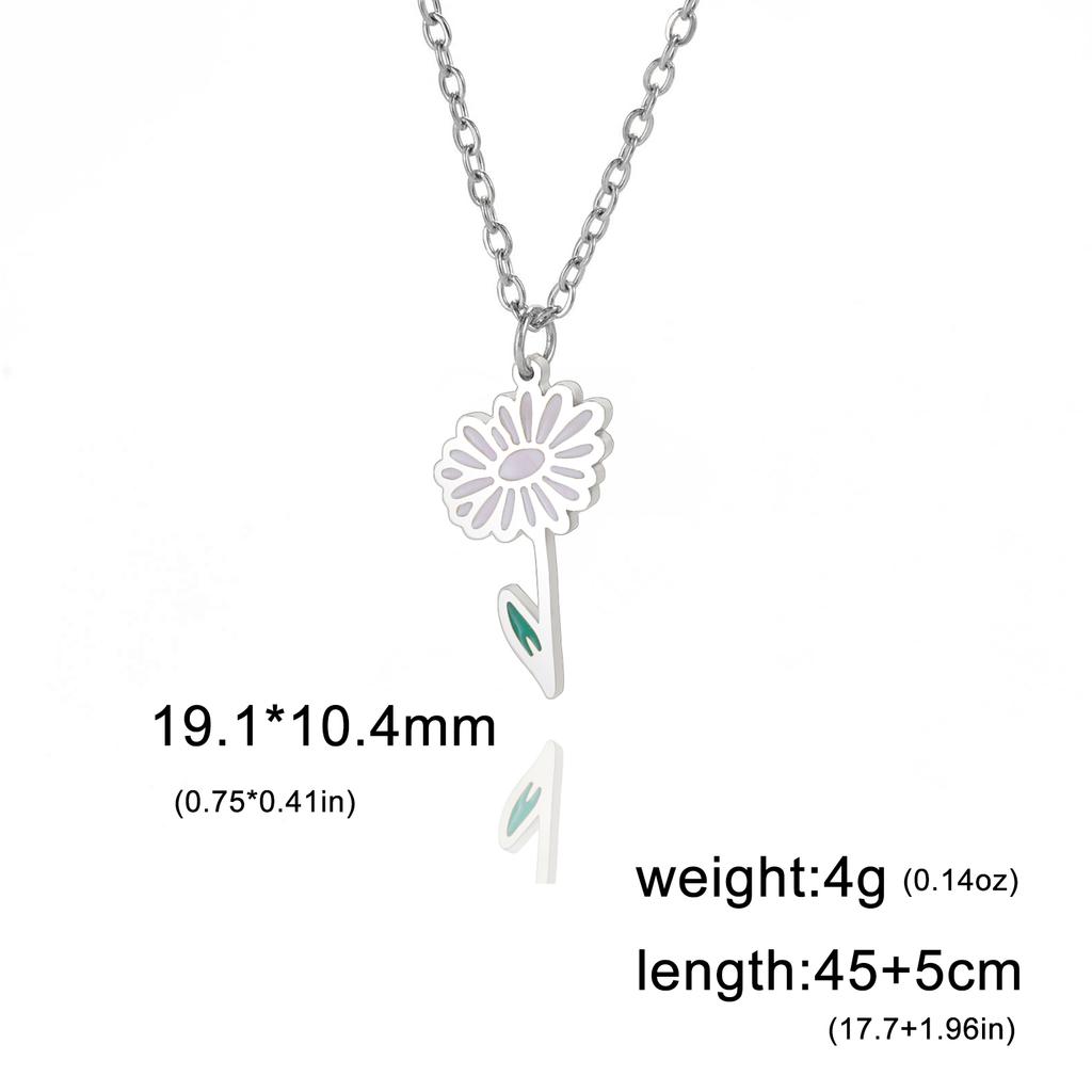 12 Birth Months Flower Necklace Stainless Steel White Green Enamel Daisy Rose Cosmos Pendant Neck Chains Birthday Gift
