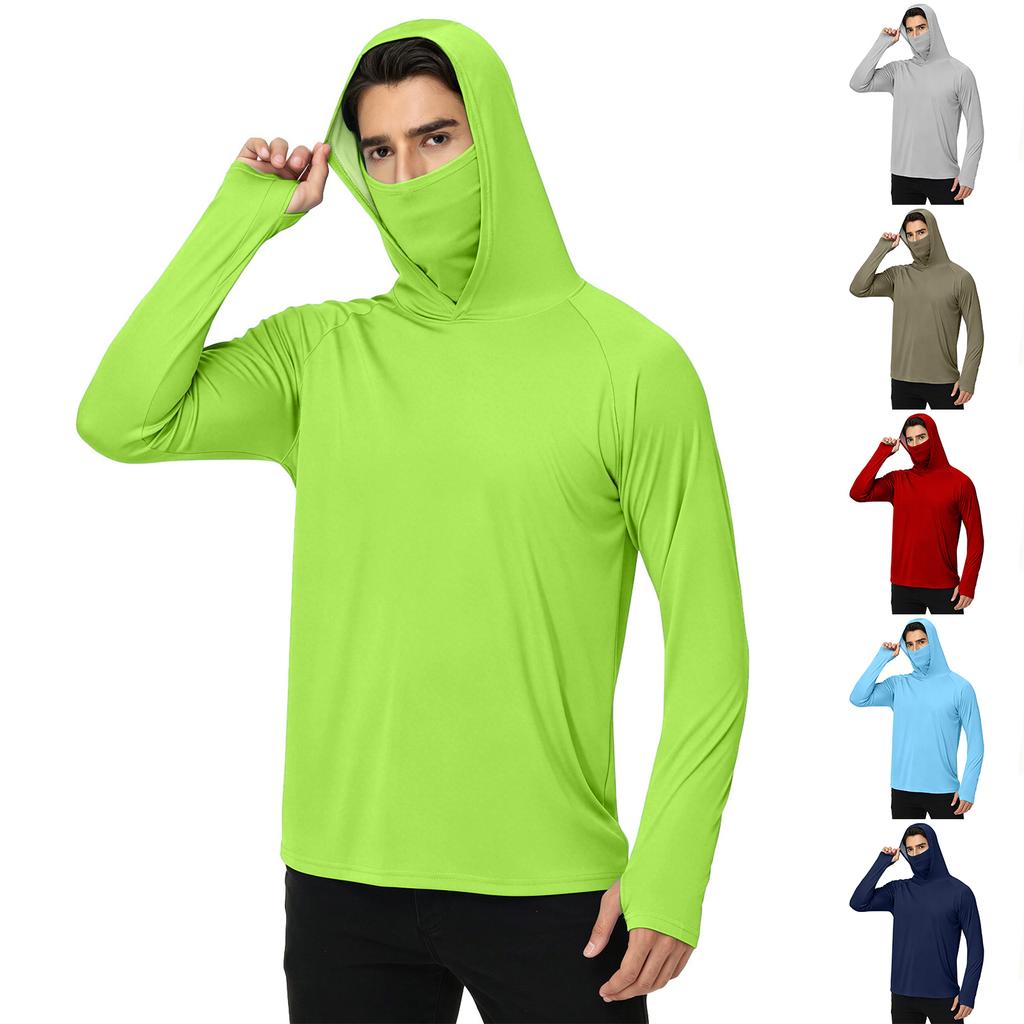 Men's Casual Outdoor Hooded Long Sleeve Sun Protection Shirt Lightweight Breathable Quick Dry UV Resistant Top for Sports Hiking