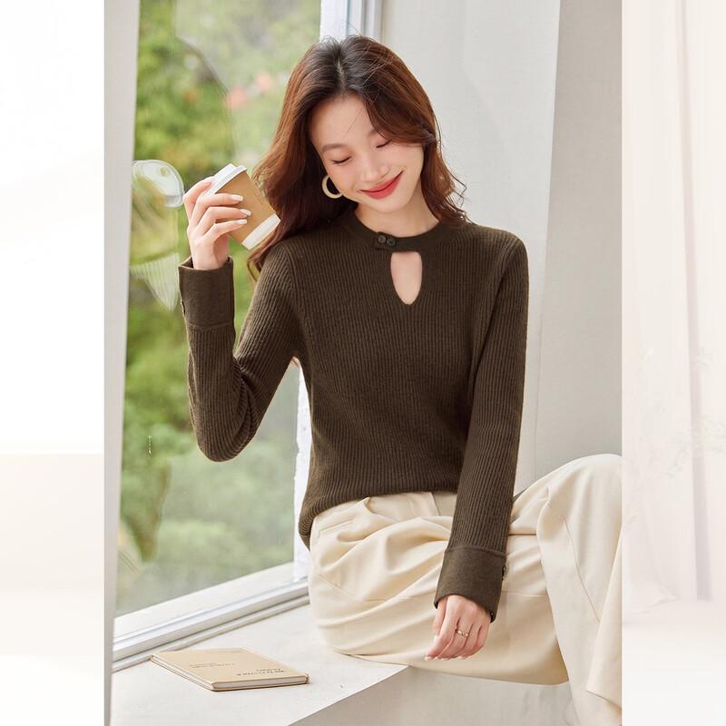 Shexi Women's 100% Cashmere Knit Sweater with Hollow Details