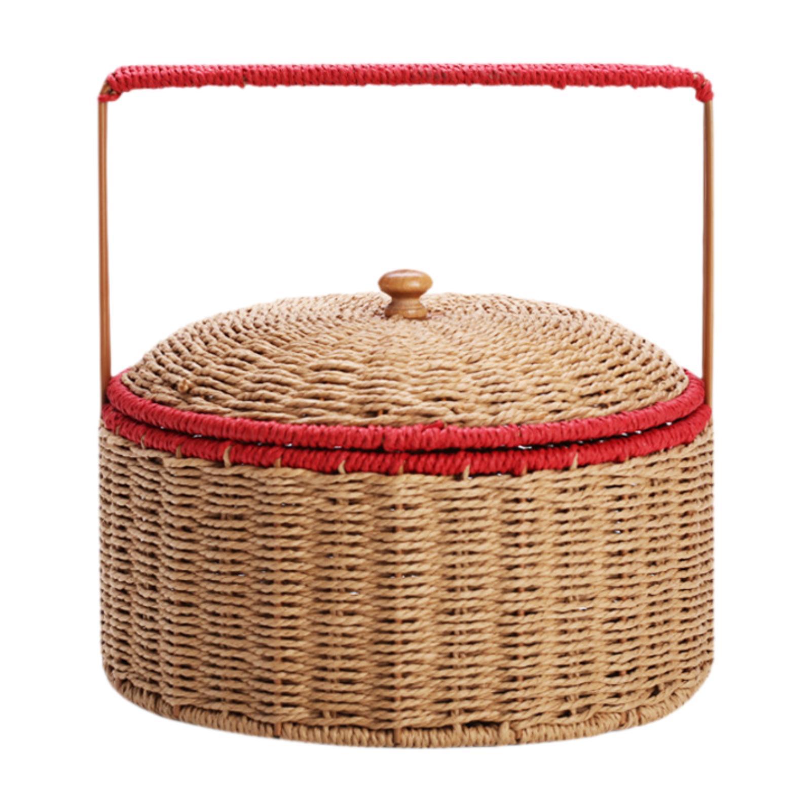 

Handwoven Basket with Handle Storage Bin Portable Bread Basket Picking Basket Picnic Basket for Camping Beach Snacks Flowers