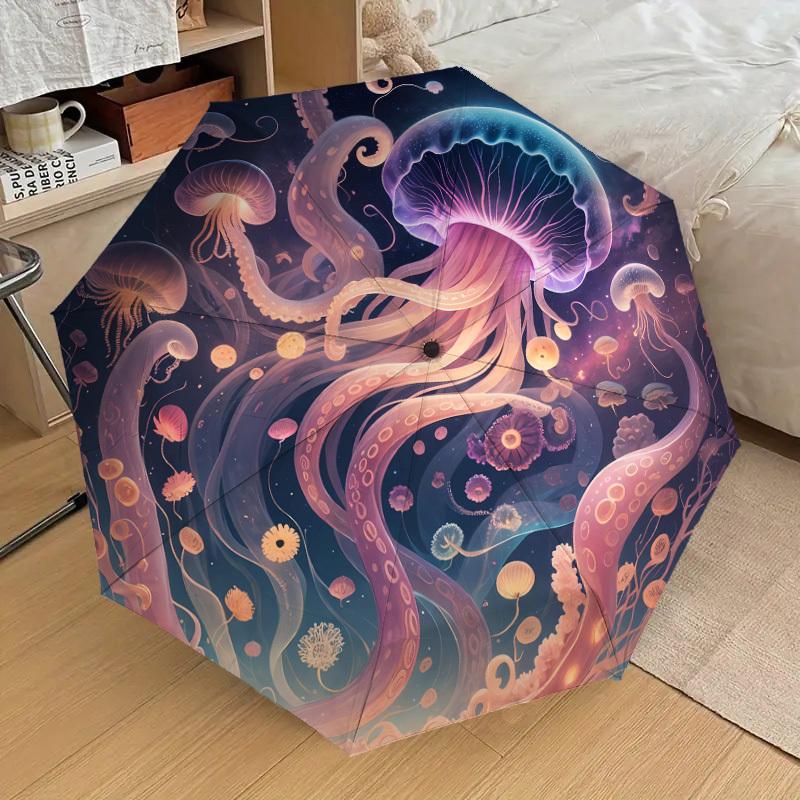 1pc Jellyfish Fantasy Ocean Scene Umbrella with Plastic Handle,Suitable for All Seasons Home Travel Outdoor UmbrellaDD551