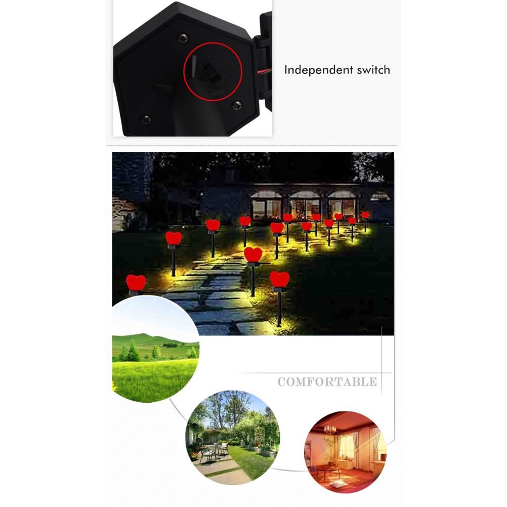 Outdoor Solar Garden Stake Lights Waterproof Solar Red Heart Shaped Pathway Lamps Landscape Lamp