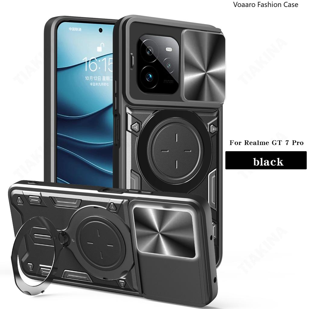 Slide Lens Push Window Armor Funda for OPPO Realme GT 7 Pro 5G Case for Realme GT7 Pro 5G Case Magnetic Rotate Ring Stand Cover
