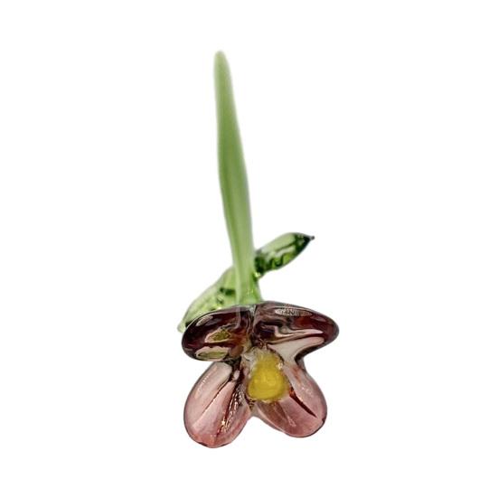 Handmade Glass Flower Decoration with Stem Hand-Blown Mini Floral Plants Figurine Home Living Room Office Table Flower Vase Ornament