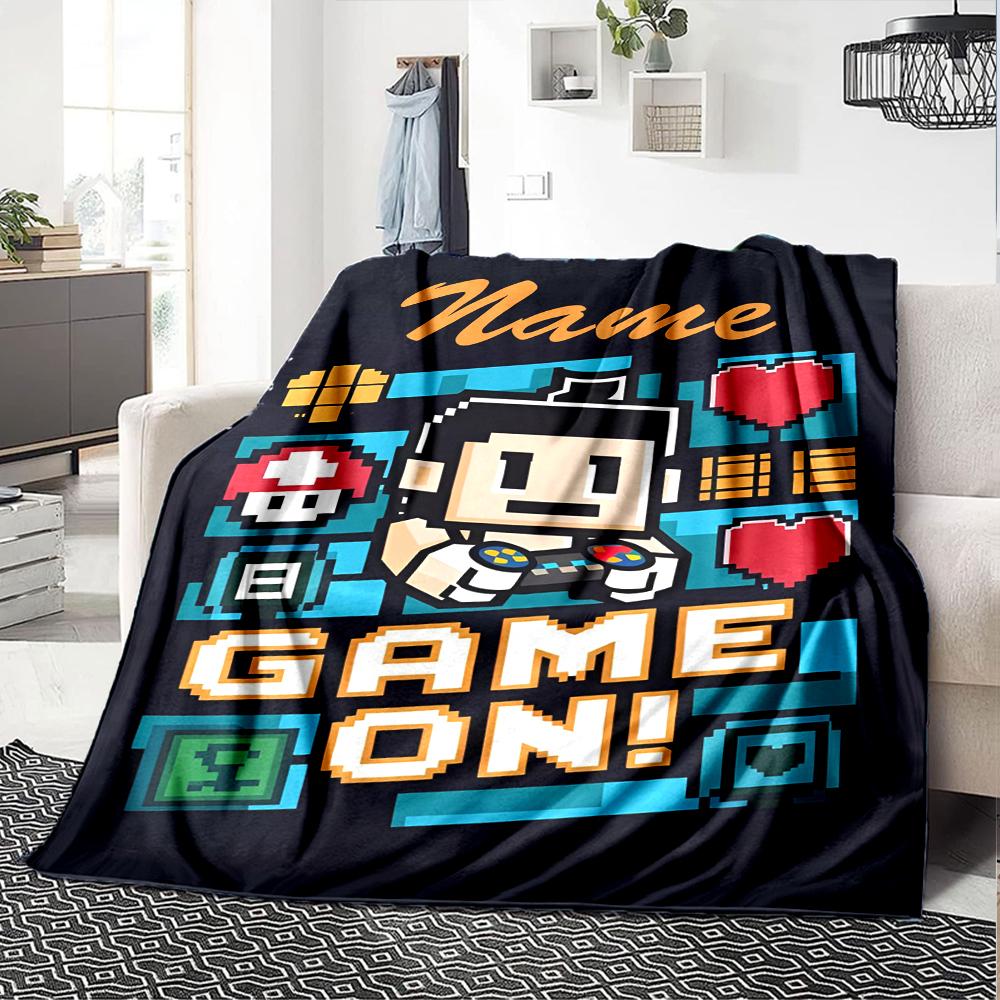 Custom Name Game Controller Theme Printed Blanket - Perfect for Couch, Bed, Travel & Outdoor Use | Machine Washable, Cozy & Durable.