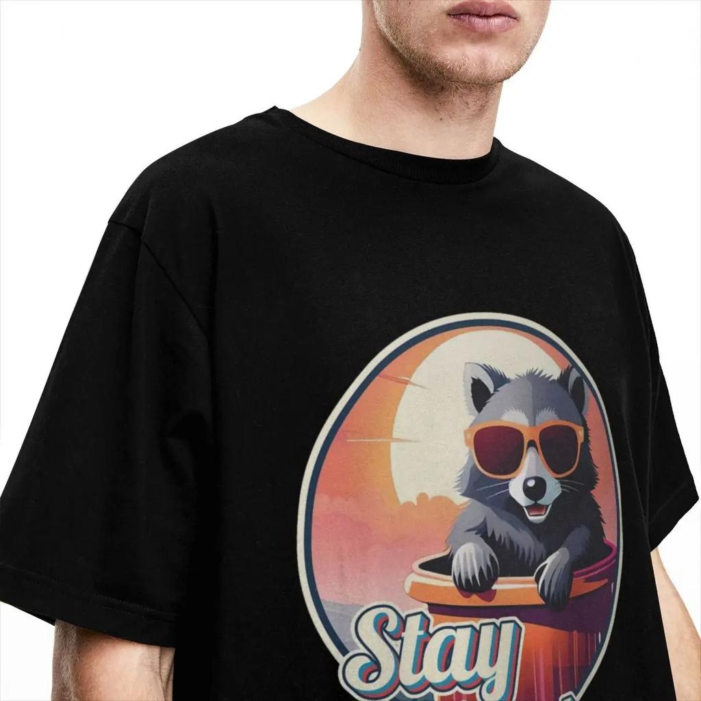 Funny Dustbin Trash Can Raccoon Lover T Shirt for Men Women Pure Cotton Stay Trashy Garbage Raccoons Meme Tee Shirt Clothing