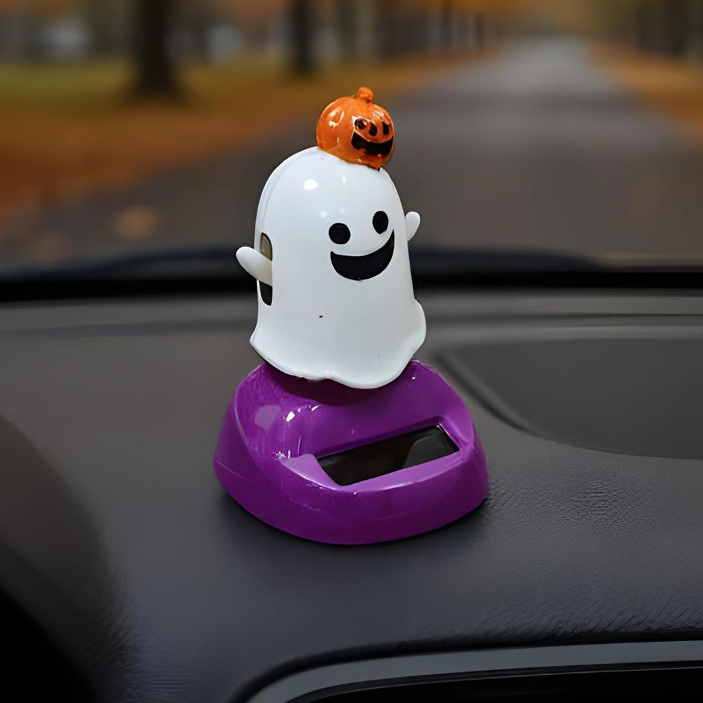 Car Dashboard Figurines Halloween Solar Swinging Ghost Pumpkin Figurines Automotive Interior Accessories Auto Rocking Doll