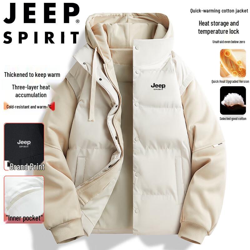 JEEP SPIRIT Men's Faux Two-Piece Hooded Padded Jacket