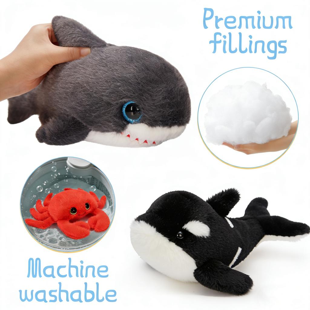 6Pcs Sea Animal Plush Toys Ocean Stuffed Animals 10'' Plush Whale Shark Turtle Seal Orca Octopus Party Favors Classroom Gifts