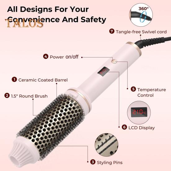 Wired Curling Brush LED Display Thermal Brush Fast Heating Negative Ion Round Brush Electric Hair Straightening Curling Wand Tools
