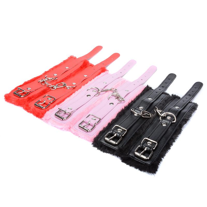 Sexy Adjustable PU Leather Plush Hand Cuffs Ankle Cuff Restraints BDSM Bondage Sex Toy Sex Bondage Exotic Accessories for Women