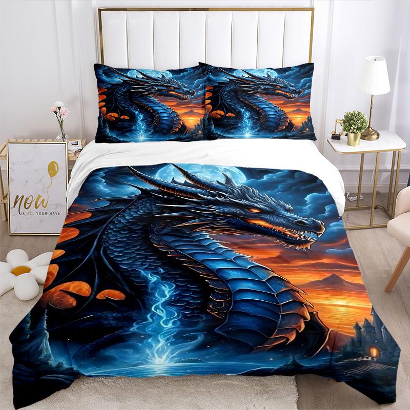 3pcs Dragon Fantasy Artwork Duvet Cover Set -Includes 1 Duvet Cover and 2 Pillowcases, No Quilt Core, All-Season Home Decor  yy251111105