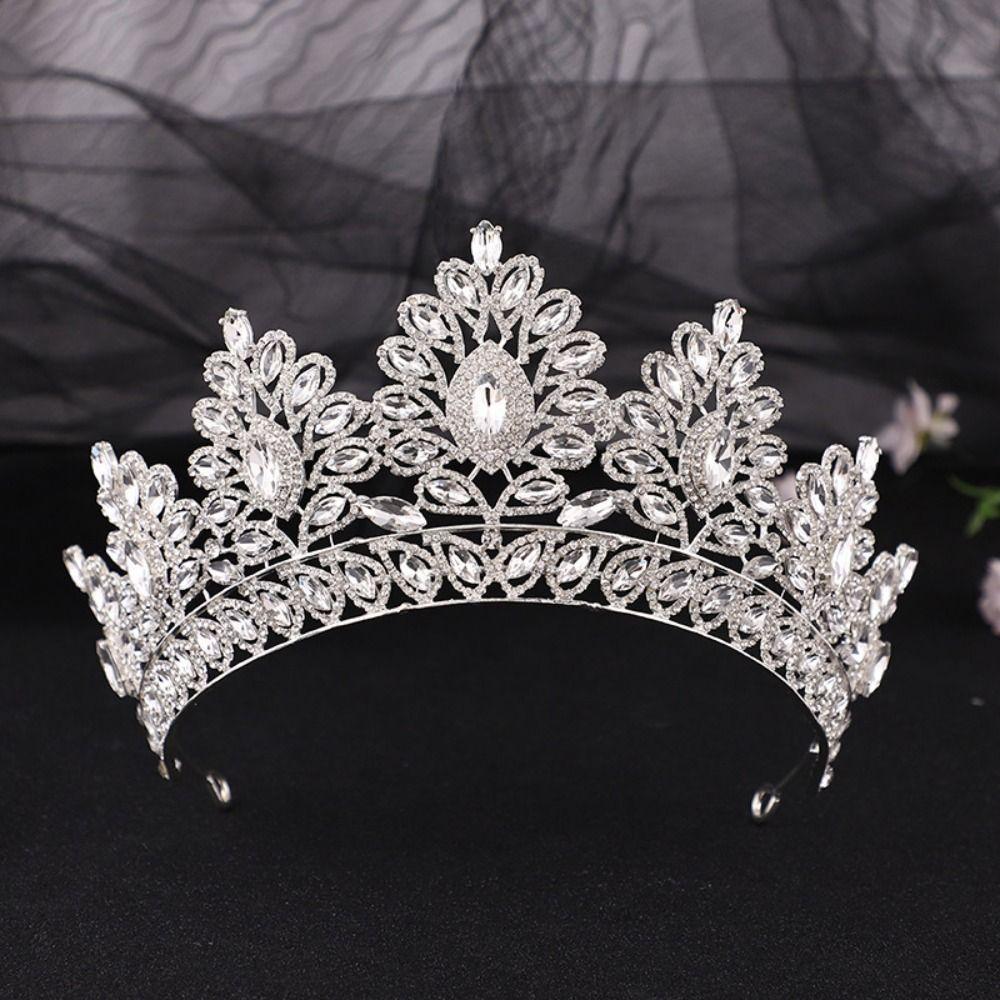 Large Baroque Rhinestone Crown Hairband Exquisite Tiaras Queen Diadem Crystal Crown  Bride Wedding