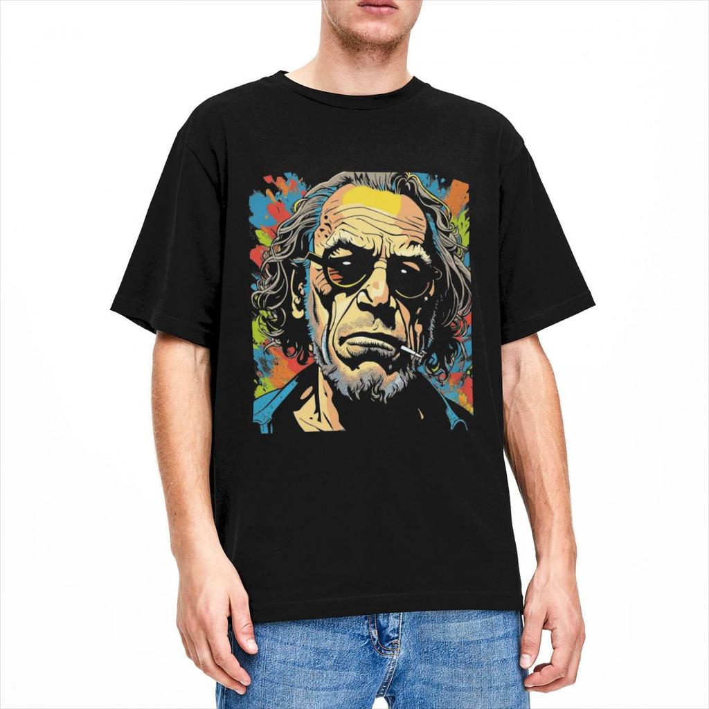 Pánská trička s pop artem slavného básníka Charlese Bukowského, bavlněná trička, letní vtipné tričko s krátkým rukávem, kulatý výstřih, ležérní tričko, velká velikost