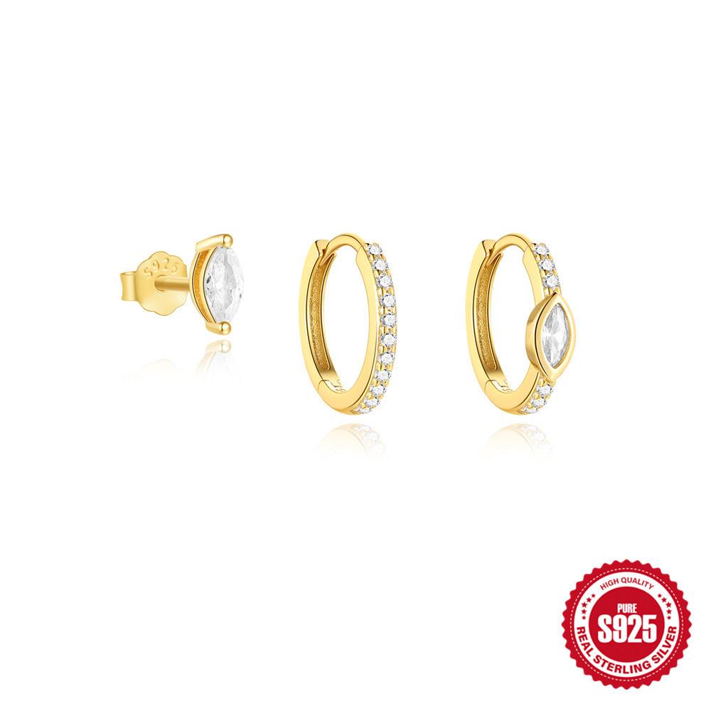 

S925 стерлингового серебра светлый роскошный темперамент модный и простой инкрустированный конский глаз бриллиантовые серьги ювелирный комплект 925 Silver