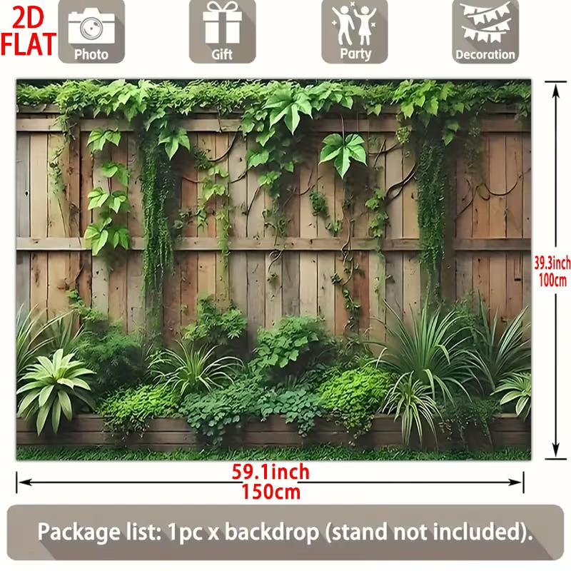Cozy Backyard Tapestry, Rustic Wood Fence with Trailing Ivy and Greenery Print Backdrop