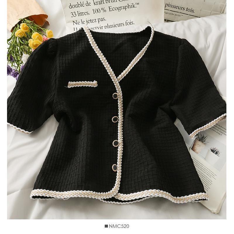 Letní dámská kostkovaná crop košile s krátkým rukávem, ženský temperament, tenká, všestranná, zkrácený top, bunda s polovičním rukávem