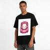 Cute Cool Pink Pigtail Cartoon Portrait Print Tshirt Casual Loose Top With Trendy Fun Pattern Pure cotton T-shirt