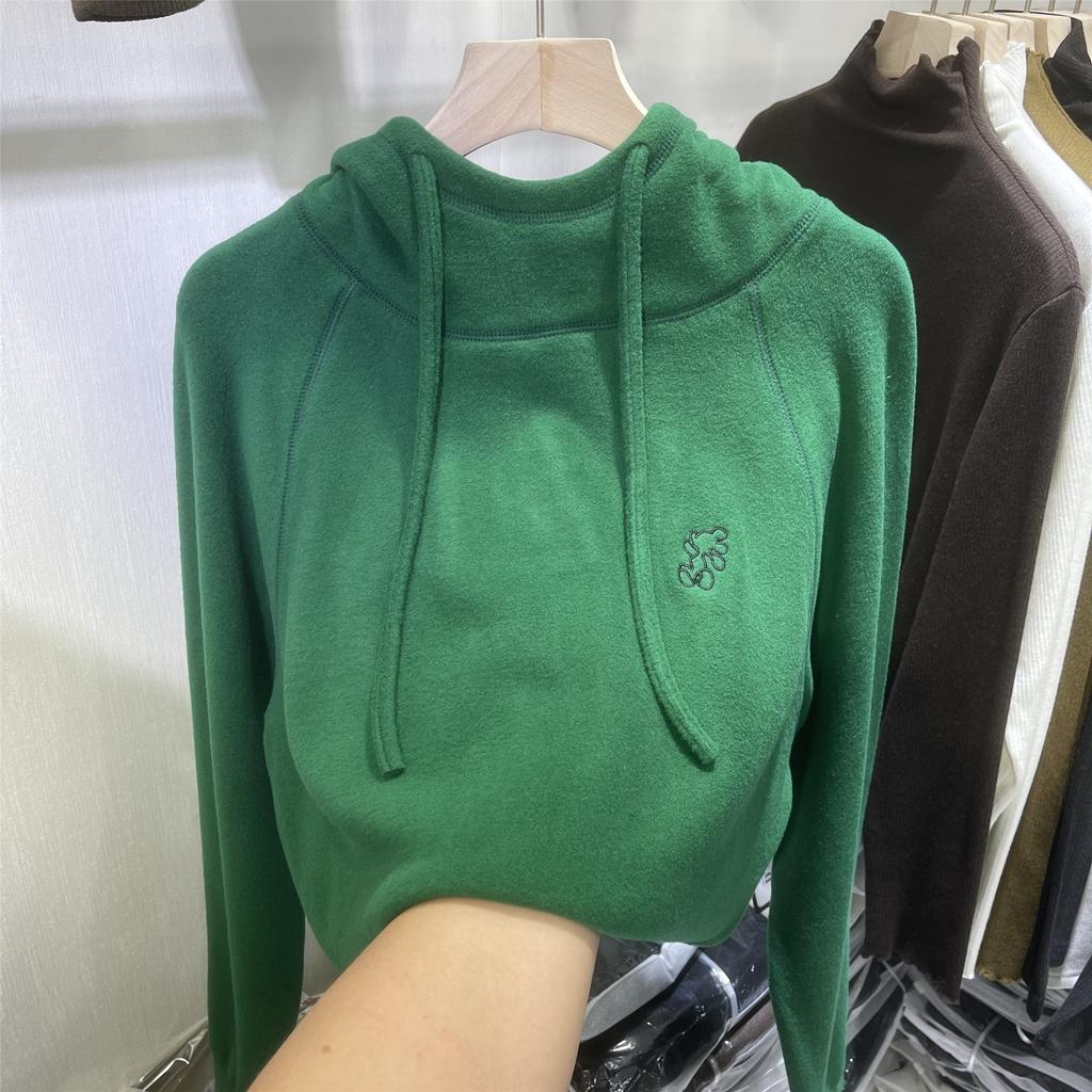 New Autumn-winter Long-sleeved Top with Double-layered Fleece and Hooded Inner Layer, Loose-fitting Embroidered Hoodie for Women
