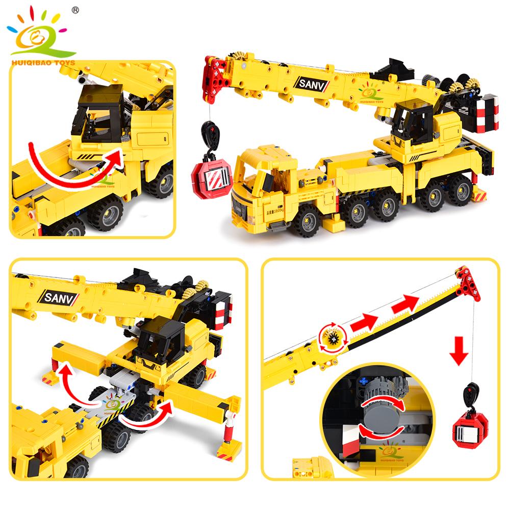 HUIQIBAO MOC Engineering Excavator Crane Truck Building Blocks Vehicle Car Bricks City Construction Toys For Children Boys