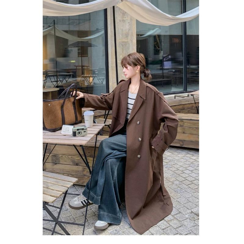 Trenci lung maro Trench nou de primăvară și toamnă casual în stil britanic