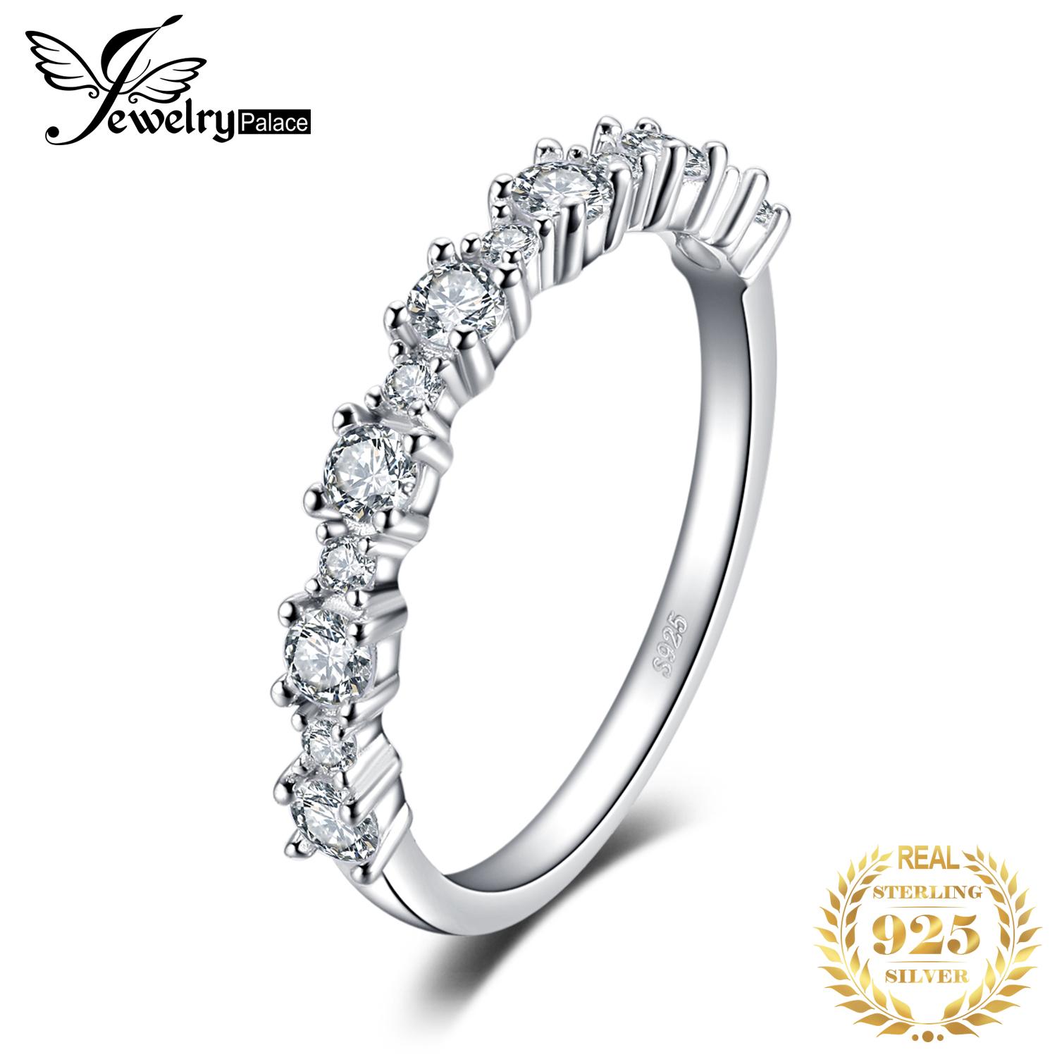 

JewelryPalace 5A CZ Half Eternity Classic Design 925 Silver Wedding Engagement Band Ring for Woman Fashion Fine Jewelry 6