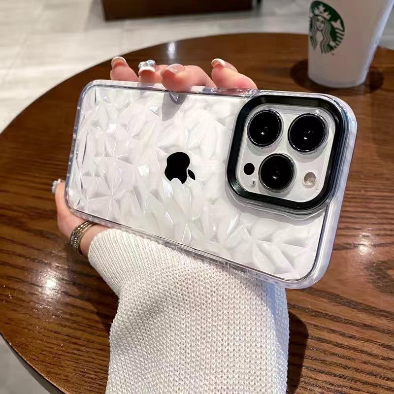 Applicable To IPhone16Promax Transparent Mobile Phone Case 14 Apple 15 Protective Case Anti-fall Diamond Pattern Luxury