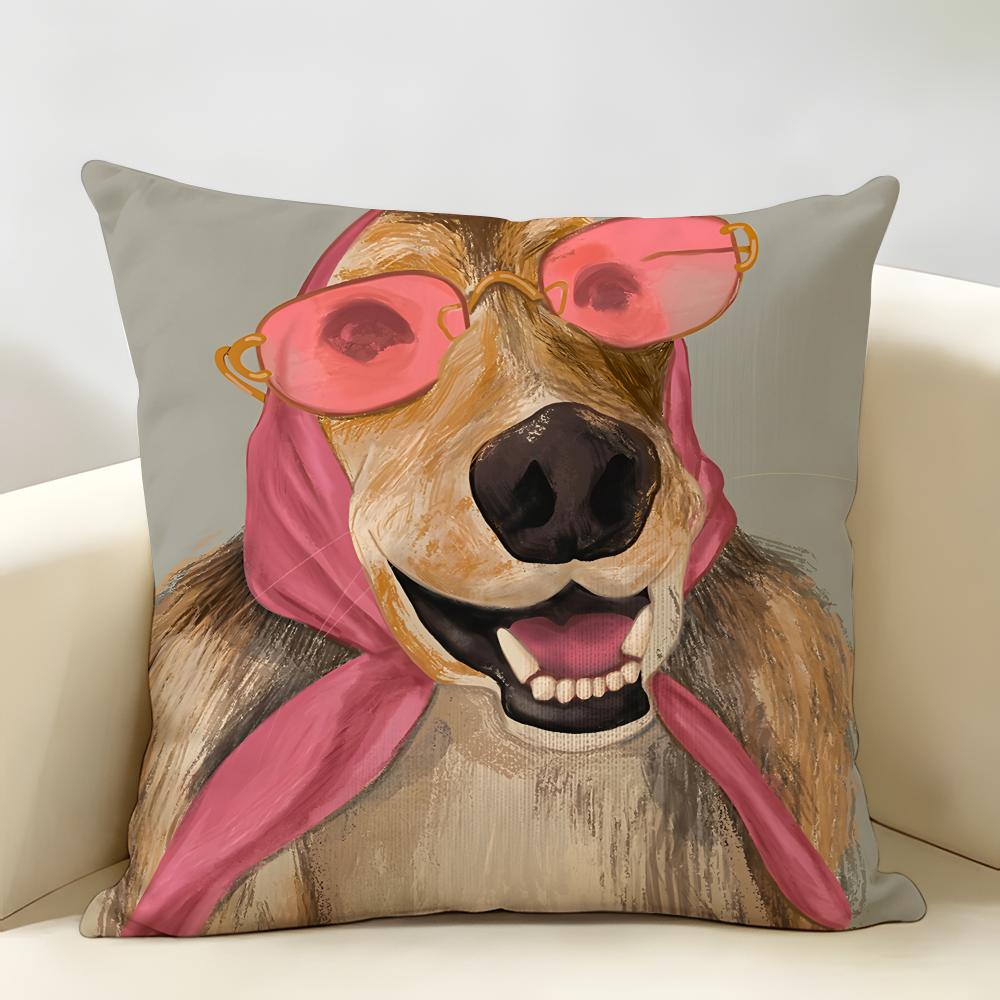 Funny Animal Friends Gift Design Cushion Cover Natural Linen Organic Fabric DoubleSided Printing Room Sofa Decor Pillow Case