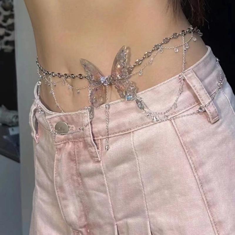 Bijuterii cu lanț în talie cu ciucuri fluture Bijuterii frumoase pentru lanț în talie cu pandantiv fluture pentru femei cu detaliu de ciucuri