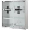 Wall-mounted medicine cabinet with lockable glass doors, 2 keys, storage shelves, 46 x 12 x 48 cm, silver