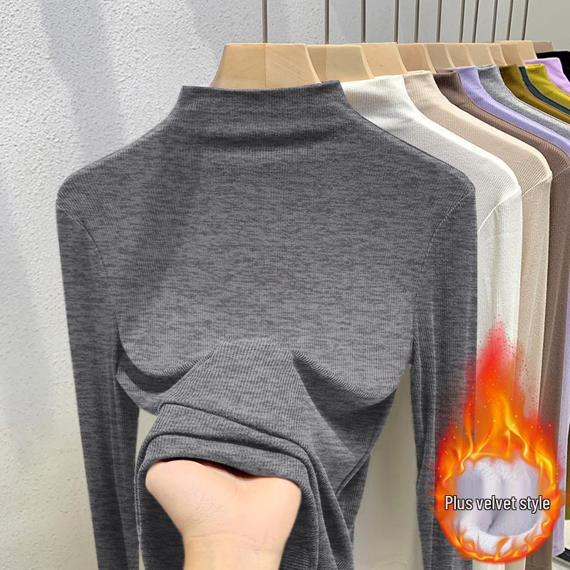 Dames 2026 Ribgebreide Turtleneck Longsleeve Basislaag met Fluwelen Voering