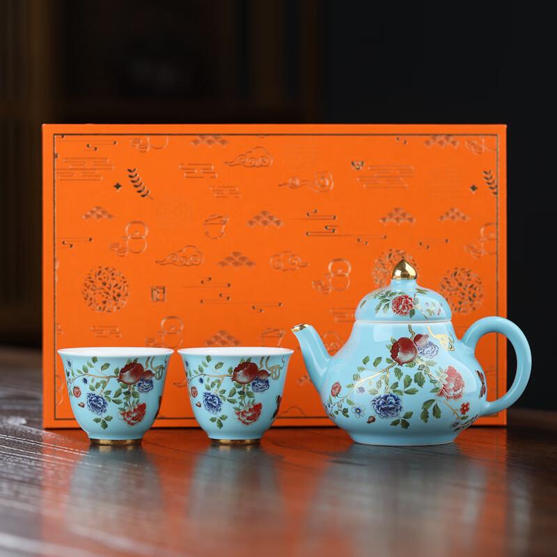 

Китайский модный глазурованный фарфоровый дорожный чайный набор - Синий цвет озера Сиху