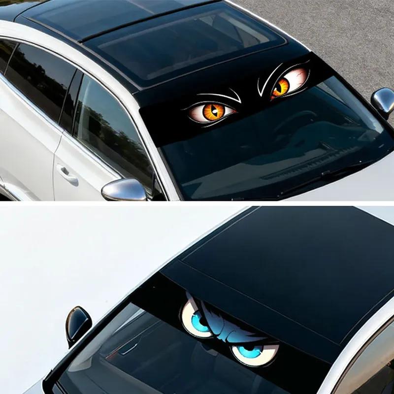 Car Front Windshield Decor Sticker 130x20cm Demon Eyes Pattern Vehicle Anti-Scratch Decal Universal Car Front Windshield Sticker