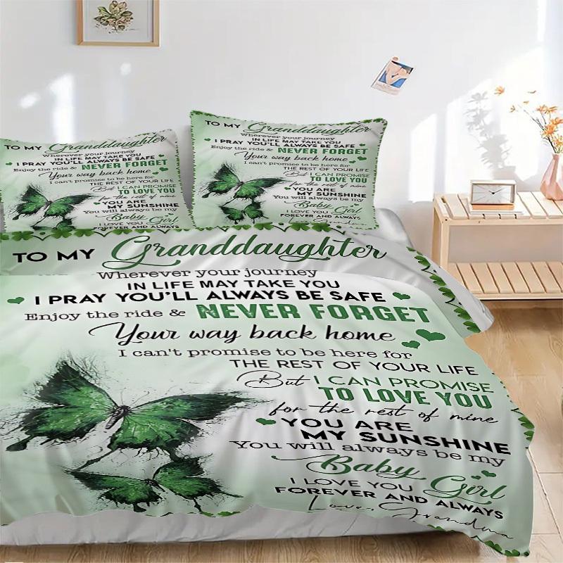 

3PCs Granddaughter Love Quotes Design Cover Set, Breathable Fabric(1 Duvet Cover + 2 Pillowcases) (Without Quilt) yy250911201 135x200cm
