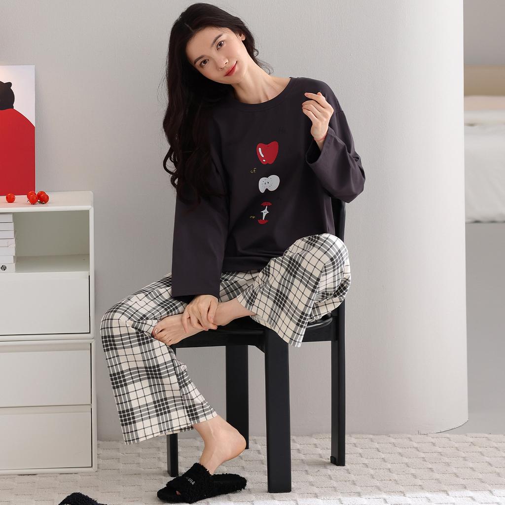 Pajamas Women's Spring, Autumn and Winter Pure Cotton Long-sleeved 1011 New Cute Student Large Size Can Be Worn Outside Loungewear Suit