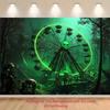 2D Horror Amusement Park Tapestry, 2D Flat Printing Skull Ferris Wheel Background Cloth
