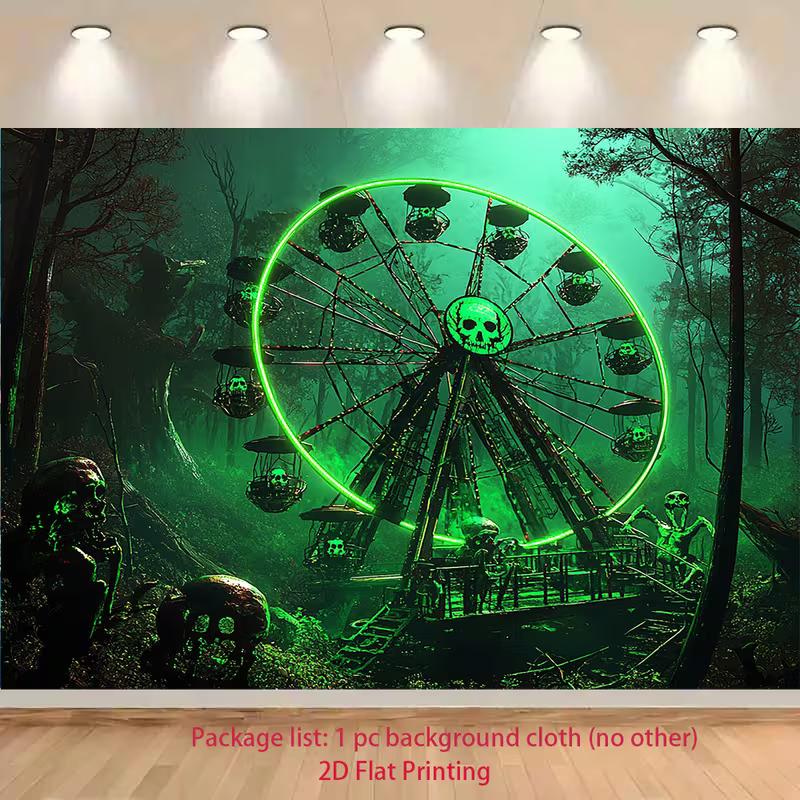 2D Horror Amusement Park Tapestry, 2D Flat Printing Skull Ferris Wheel Background Cloth 47.2x31.5inch/120*80cm