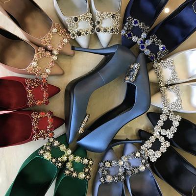 2025 Nuove Scarpe da Sposa Rosse con Tacco Alto Strass Punta Appuntita Tacco Sottile Sposa Damigella Décolleté da Abito Basse Donna127