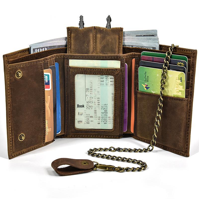 Premium Oil Wax Leather Bi-fold Wallet with Coin Pocket & Multiple Card Slots