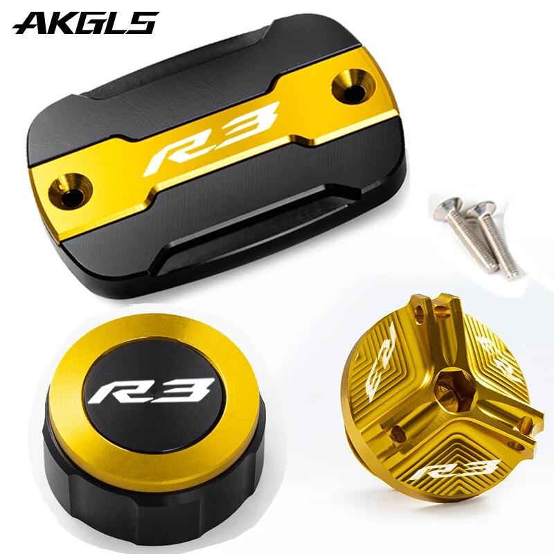 Für Yamaha YZF R3 YZF-R3 YZFR3 2015-2022 Motorrad vorderer und hinterer Bremsölkappen-Schutz und Öleinfülldeckel R3 Zubehör
