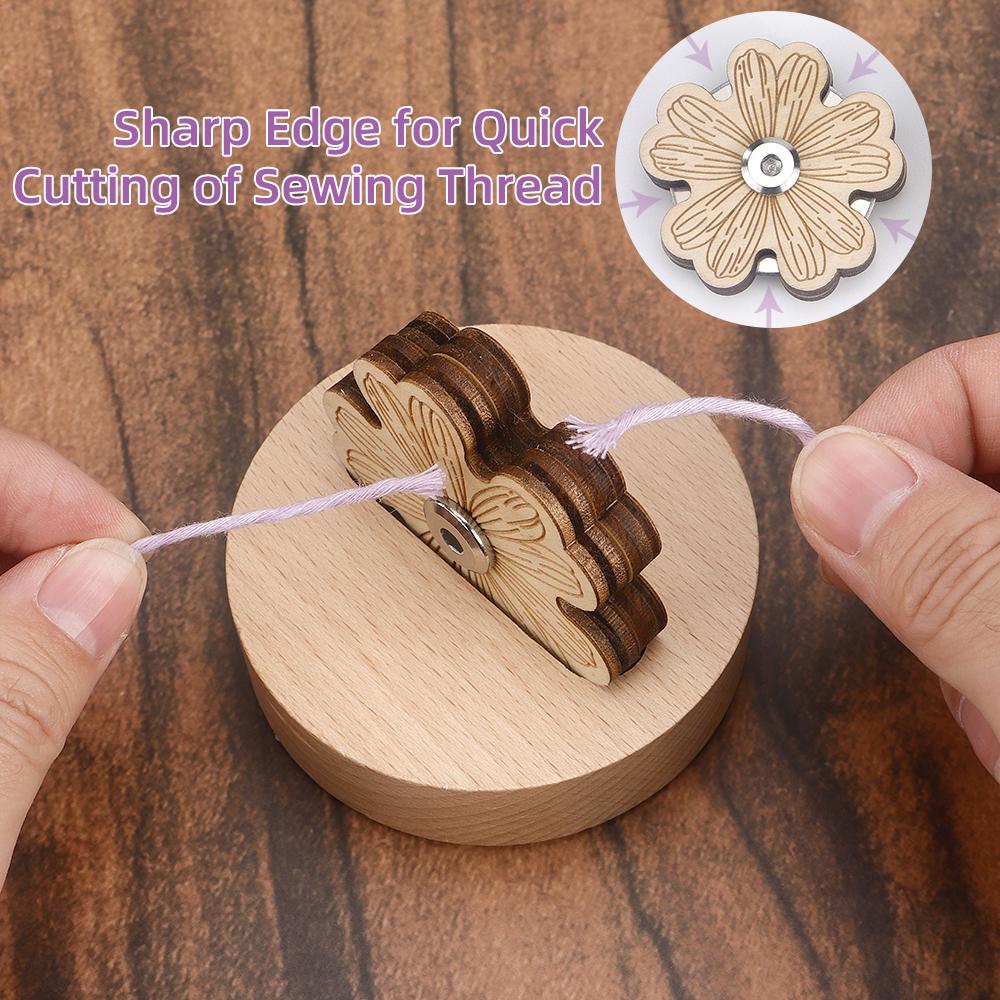 1pc flower shape thread cutter, hand sewing thread & yarn cutting tool, wool yarn cutting wooden frame, DIY sewing craft tool