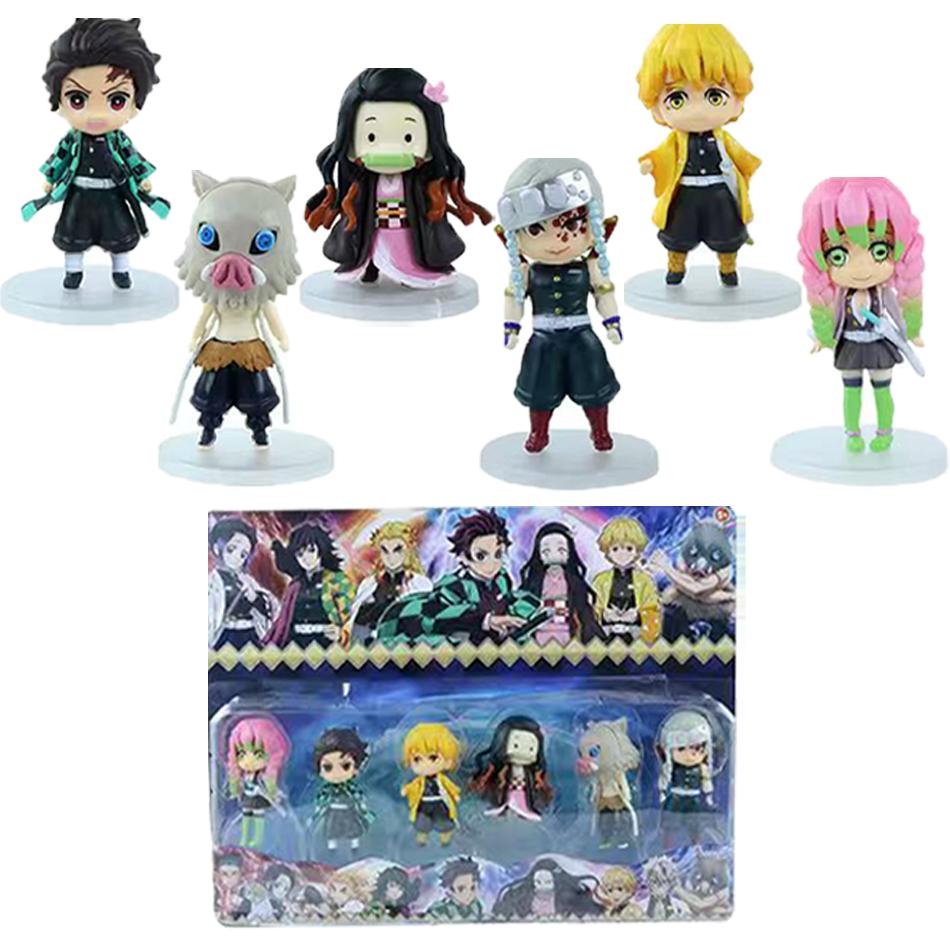 6pcs Anime Demon Slayer Figure Nezuko Tanjirou Zenitsu Inosuke Kyoujurou Giyuu Kawaii Qposket Figural PVC Model Toy Collect