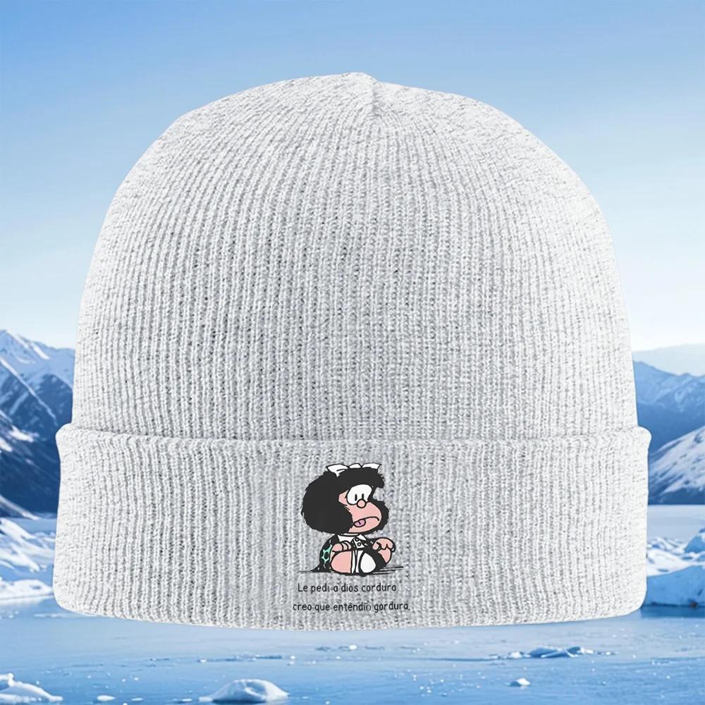Girl seated with glasses Black hair Unisex Women Unisex Knitted Hat Beanie Pullover Cap Winter Thermal Warm Christmas Outdoor Cyc