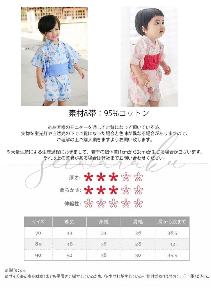 SEIWARAKU Baby Romper Japanese Yukata for Girls and Cute Baby Photo First First Shrine Obon Baby Shower Sizes 90 Size Coverall, Kimono, Jinbei, Boys,