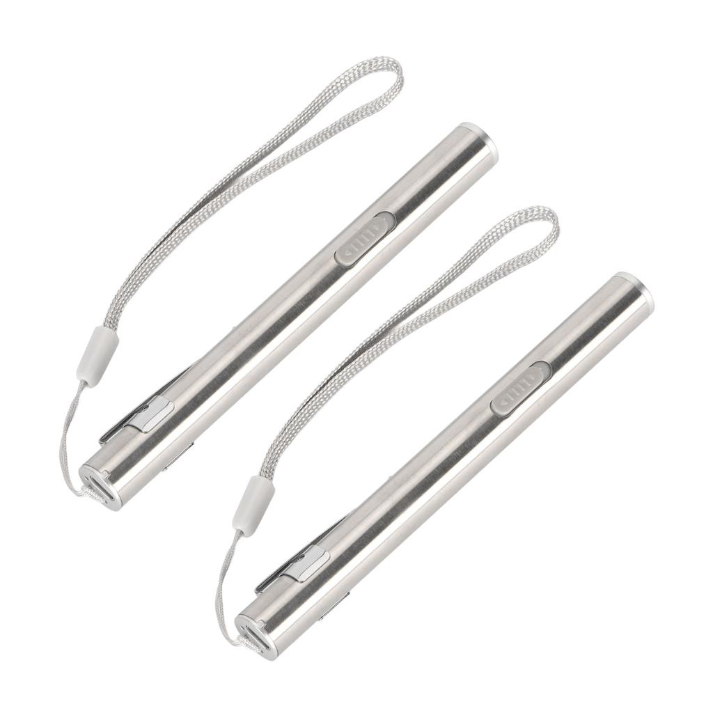 2Pcs Mini Flashlight Pocket Clip Stainless Steel ABS Rechargeable 600mAh Battery Pen Flashlight for 
