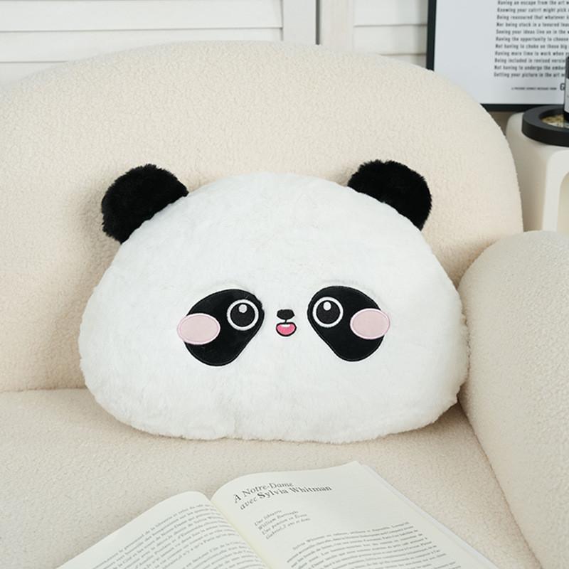 Cute Panda Round Plush Cushion With Faux Fur Cover For Bedhead Lounge And Back Support