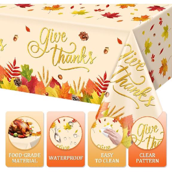 3Pcs Fall Thanksgiving Disposable Tablecloths Give Thanks Autumn Maple Leaves Waterproof Table Covers for Home Dinner Fall Harvest Thanksgiving Party