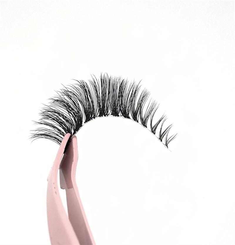 Factory Price Customized Natural Invisible Synthetic Eyelash Faux Mink Matte Flat Clear Band Lashes Handmade